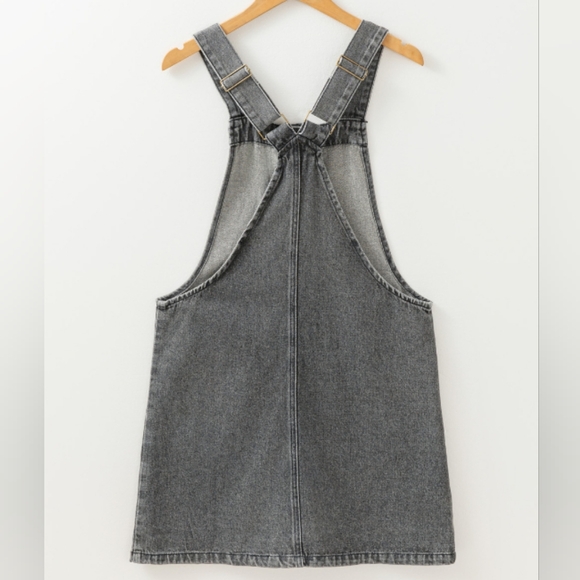 Retro Denim Overall Mini Dress Patch Pocket Sleeveless Jean Button-Up Romper - Picture 6 of 16